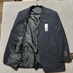 Haggar Suit Up System Mens Navy Blue Herringbone Blazer Jacket 46L New With Tags